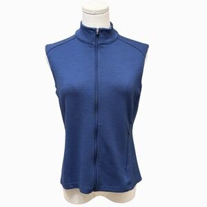 IBEX 100% Merino Wool Blue Full Zip Vest Womens Sz M Athletic Fit Zip Pockets
